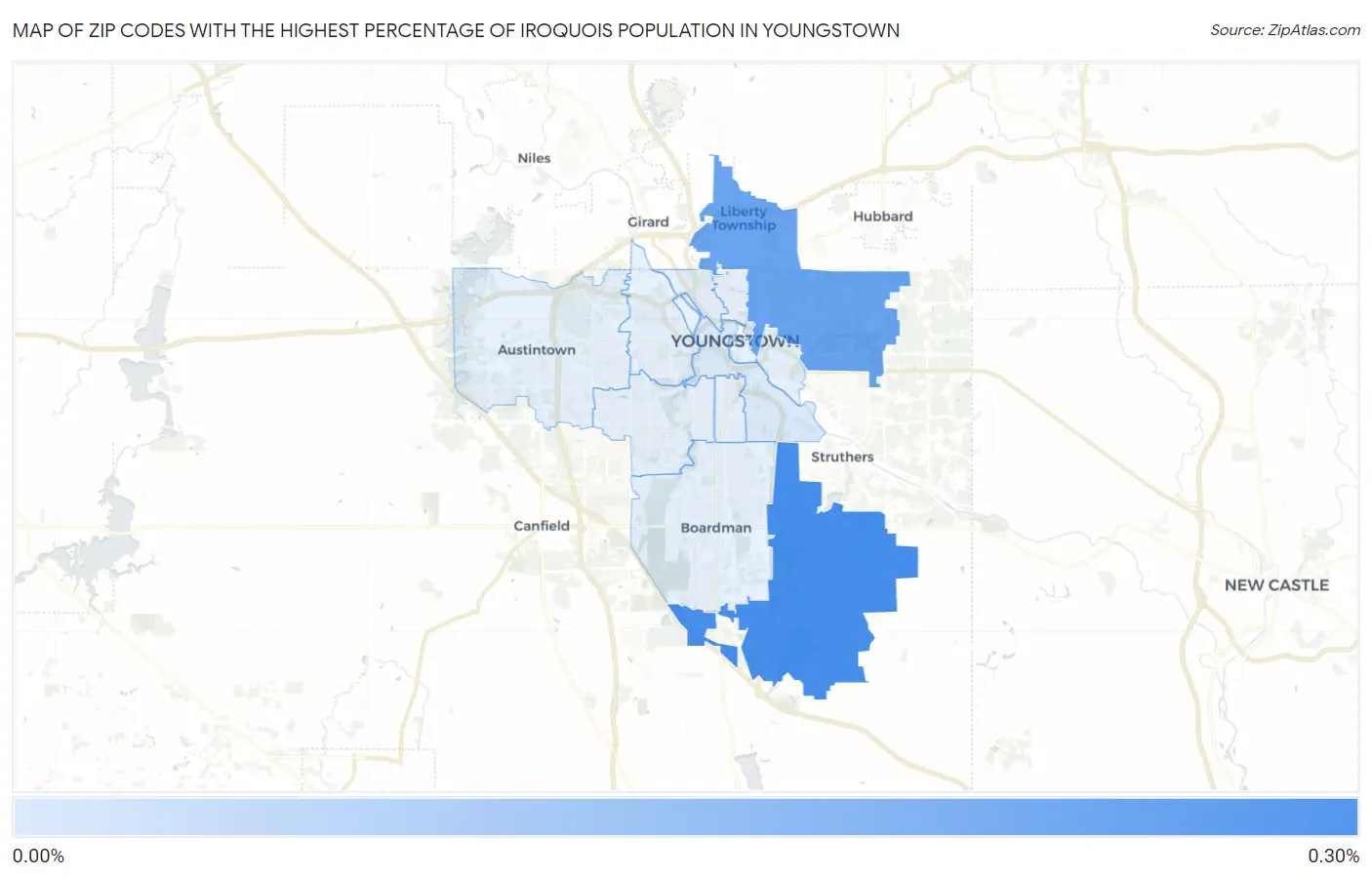 Zip Codes with the Highest Percentage of Iroquois Population in Youngstown Map