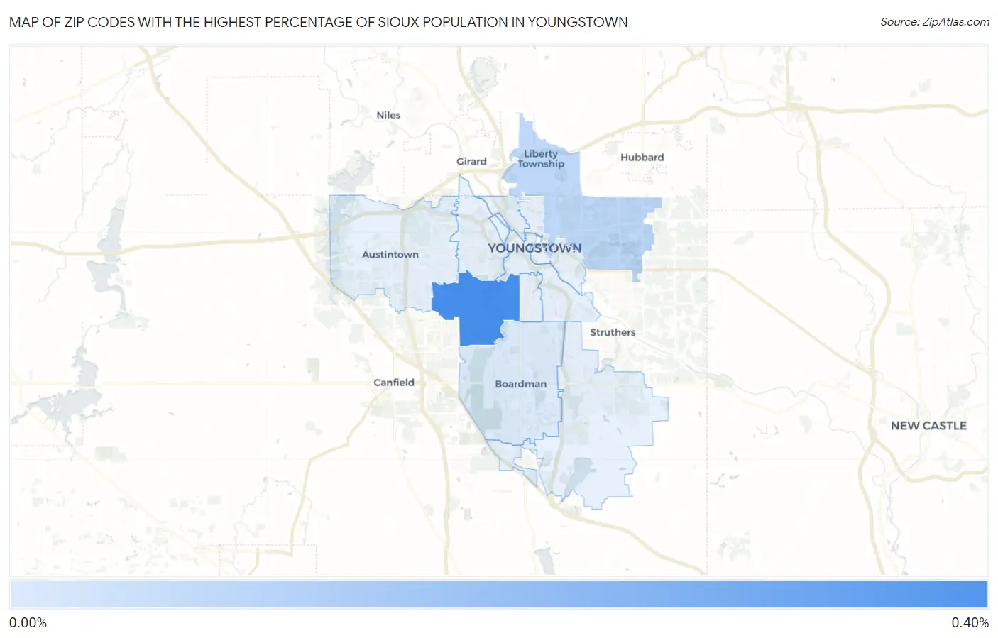 Zip Codes with the Highest Percentage of Sioux Population in Youngstown Map