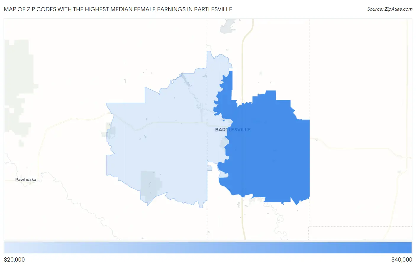 Zip Codes with the Highest Median Female Earnings in Bartlesville Map