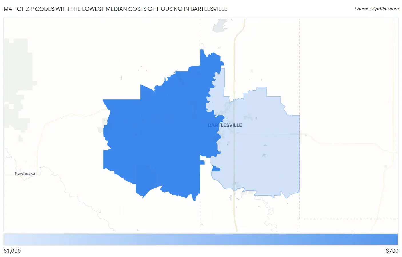 Zip Codes with the Lowest Median Costs of Housing in Bartlesville Map