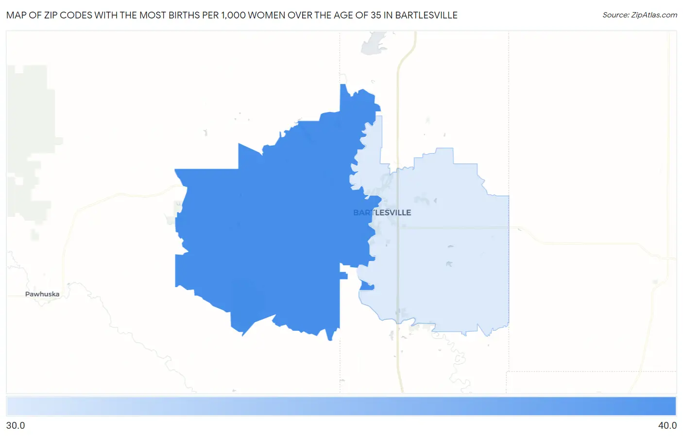 Zip Codes with the Most Births per 1,000 Women Over the Age of 35 in Bartlesville Map