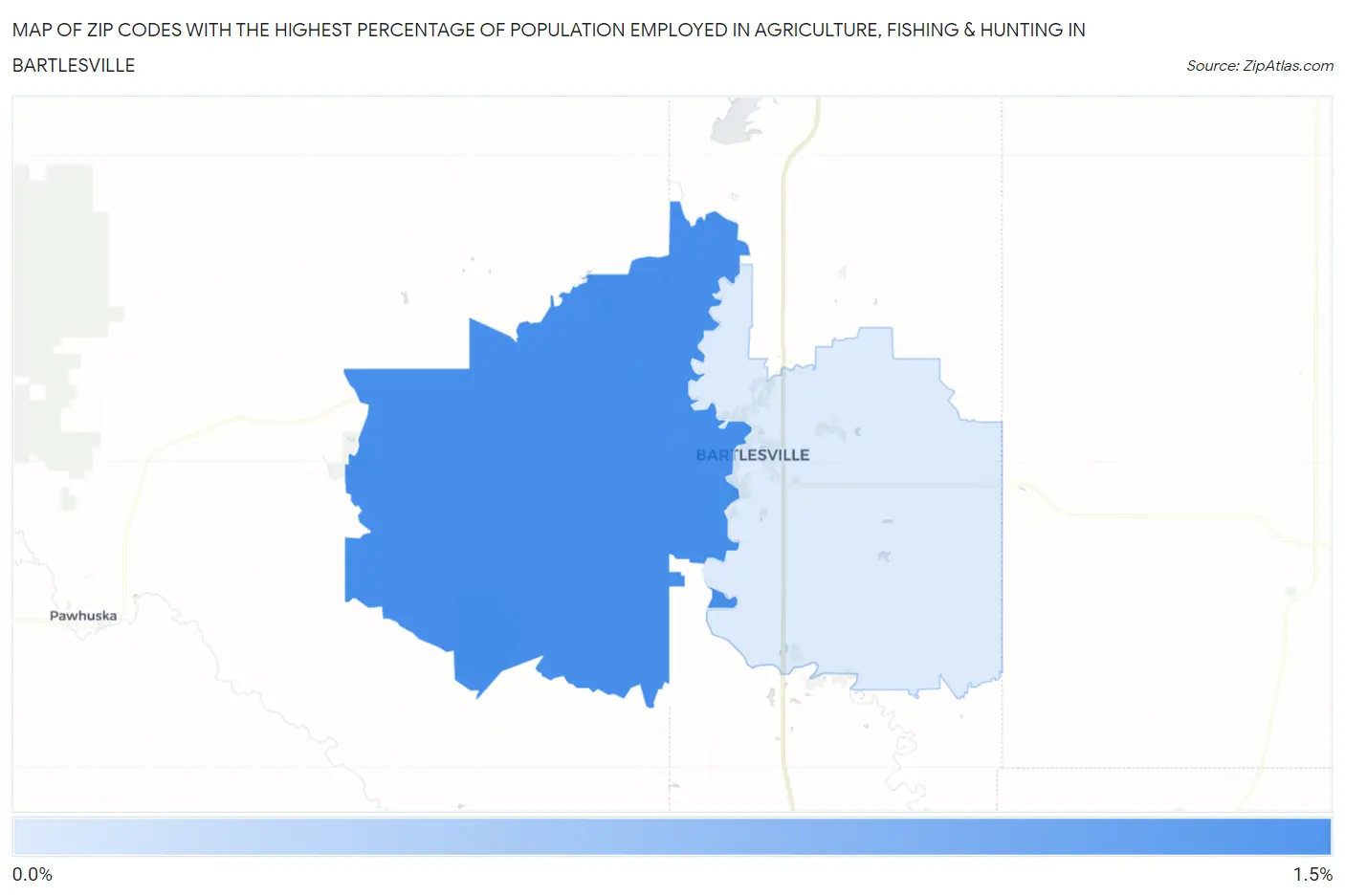 Zip Codes with the Highest Percentage of Population Employed in Agriculture, Fishing & Hunting in Bartlesville Map