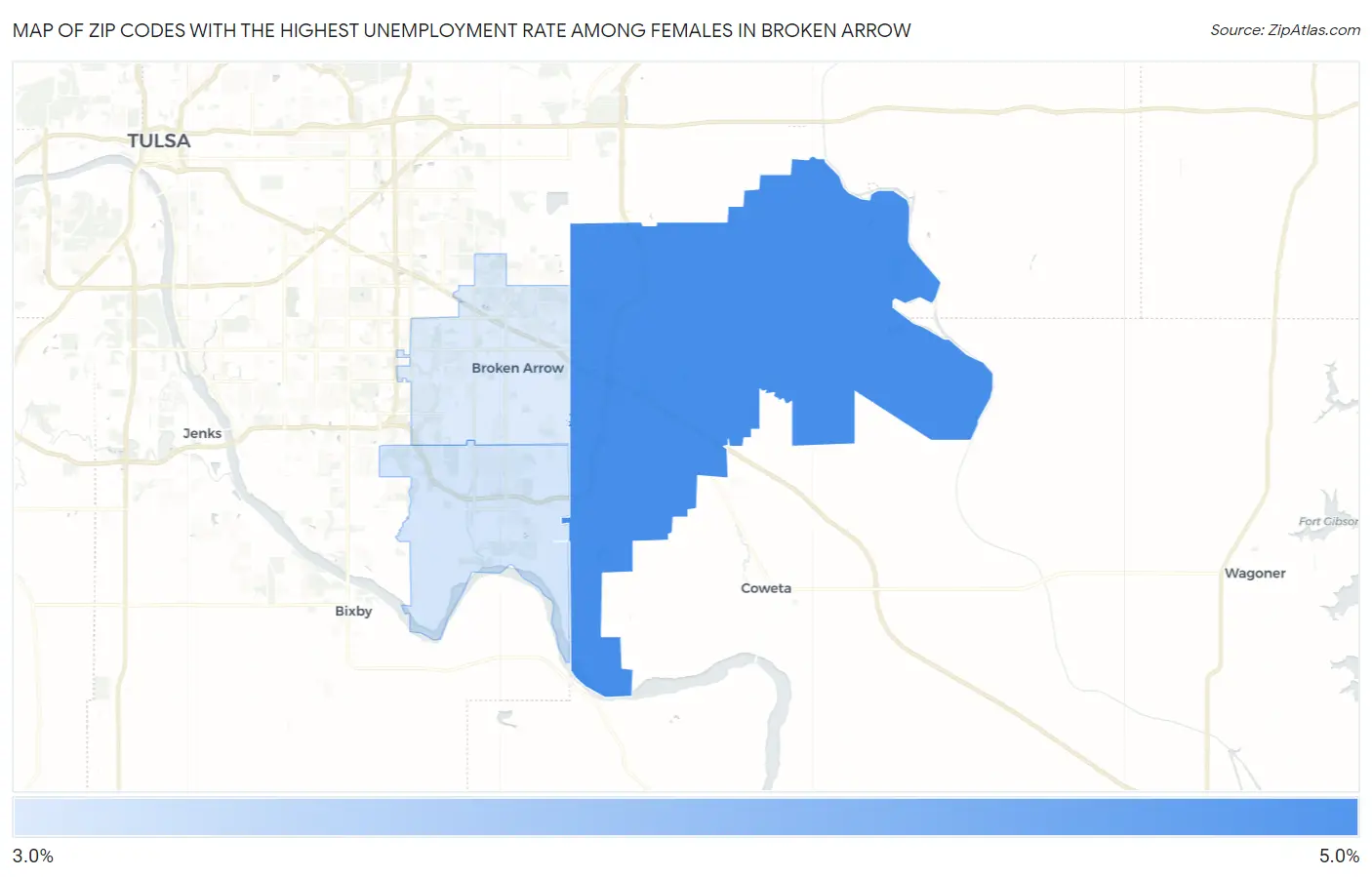 Zip Codes with the Highest Unemployment Rate Among Females in Broken Arrow Map