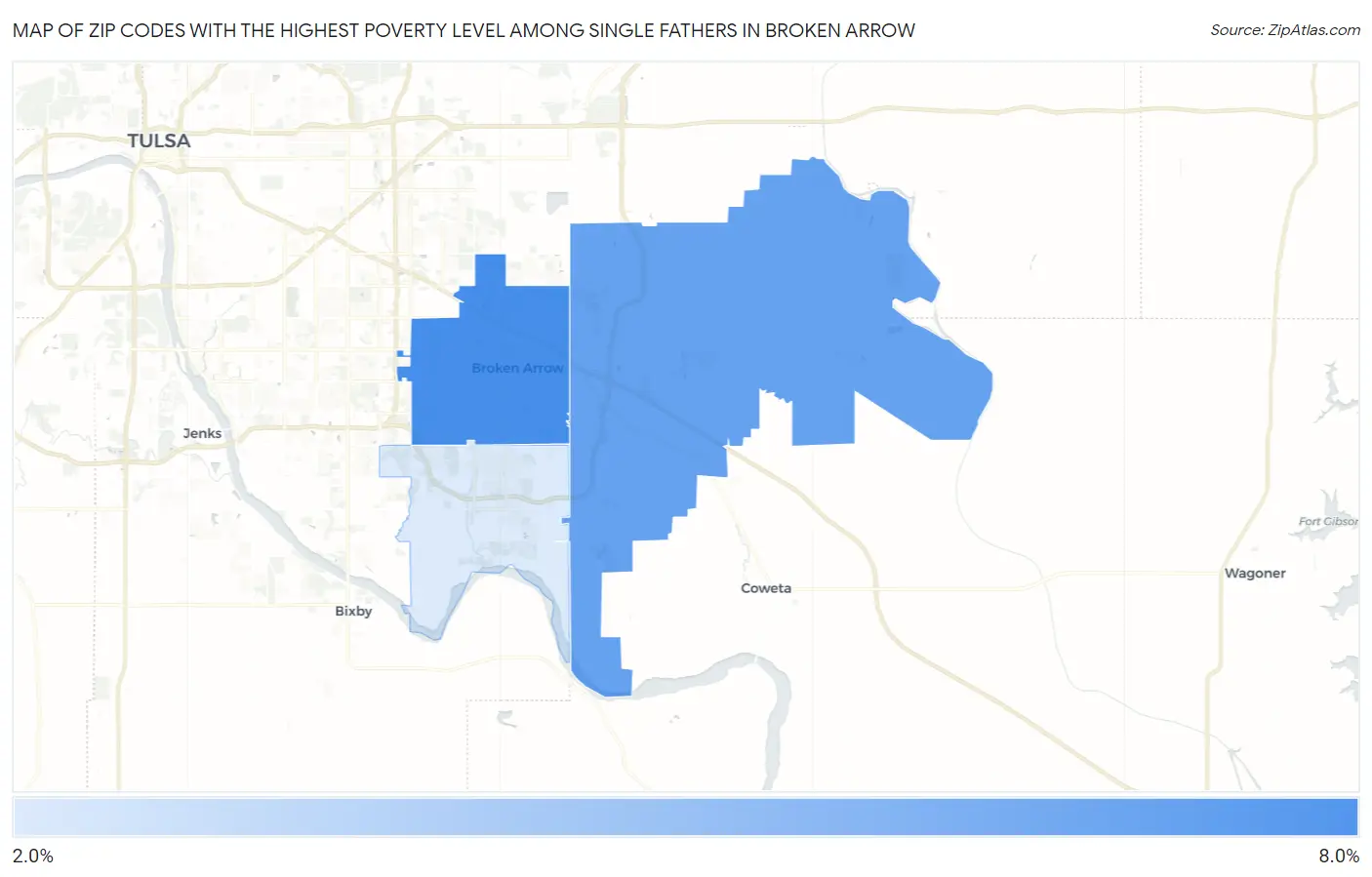 Zip Codes with the Highest Poverty Level Among Single Fathers in Broken Arrow Map