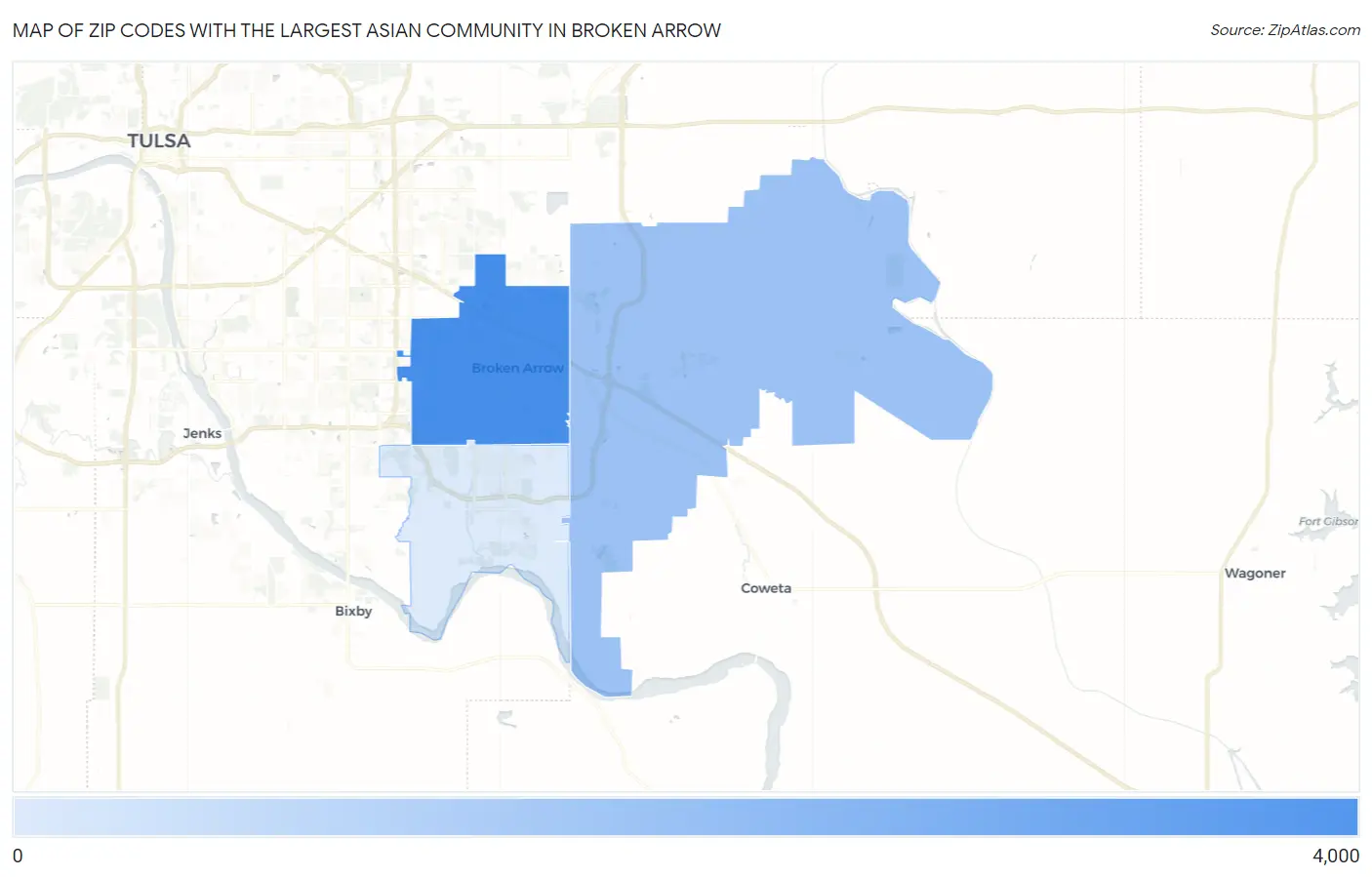 Zip Codes with the Largest Asian Community in Broken Arrow Map