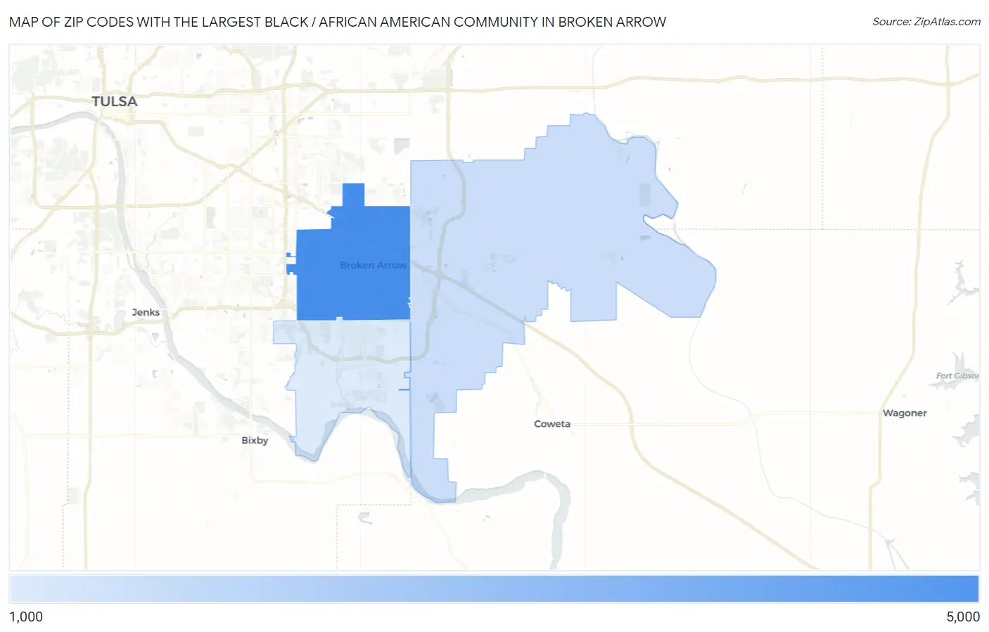 Zip Codes with the Largest Black / African American Community in Broken Arrow Map