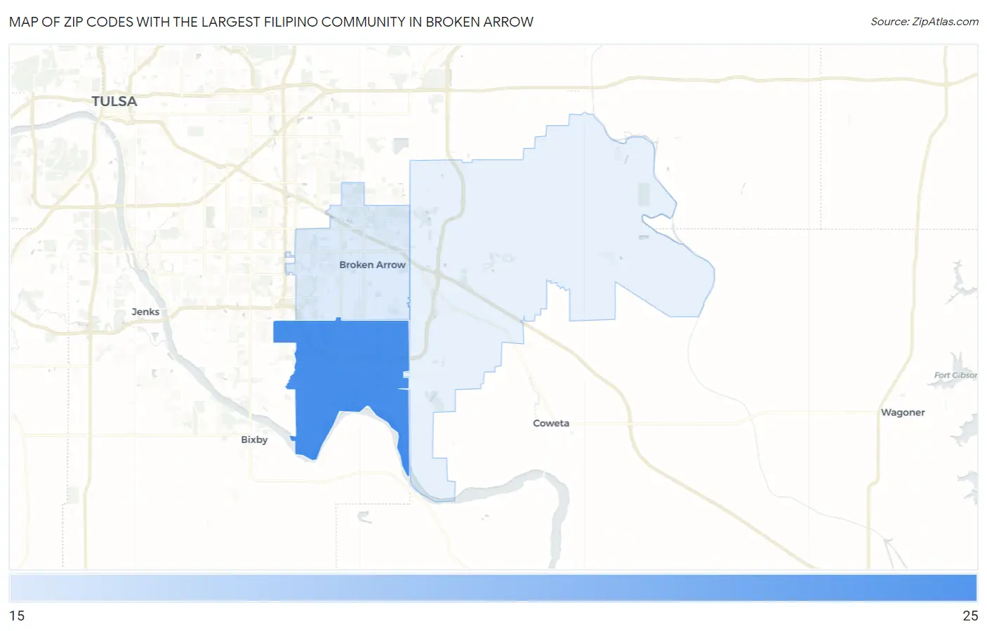 Zip Codes with the Largest Filipino Community in Broken Arrow Map