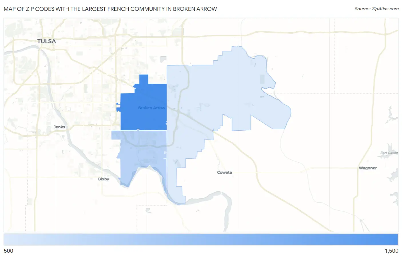 Zip Codes with the Largest French Community in Broken Arrow Map