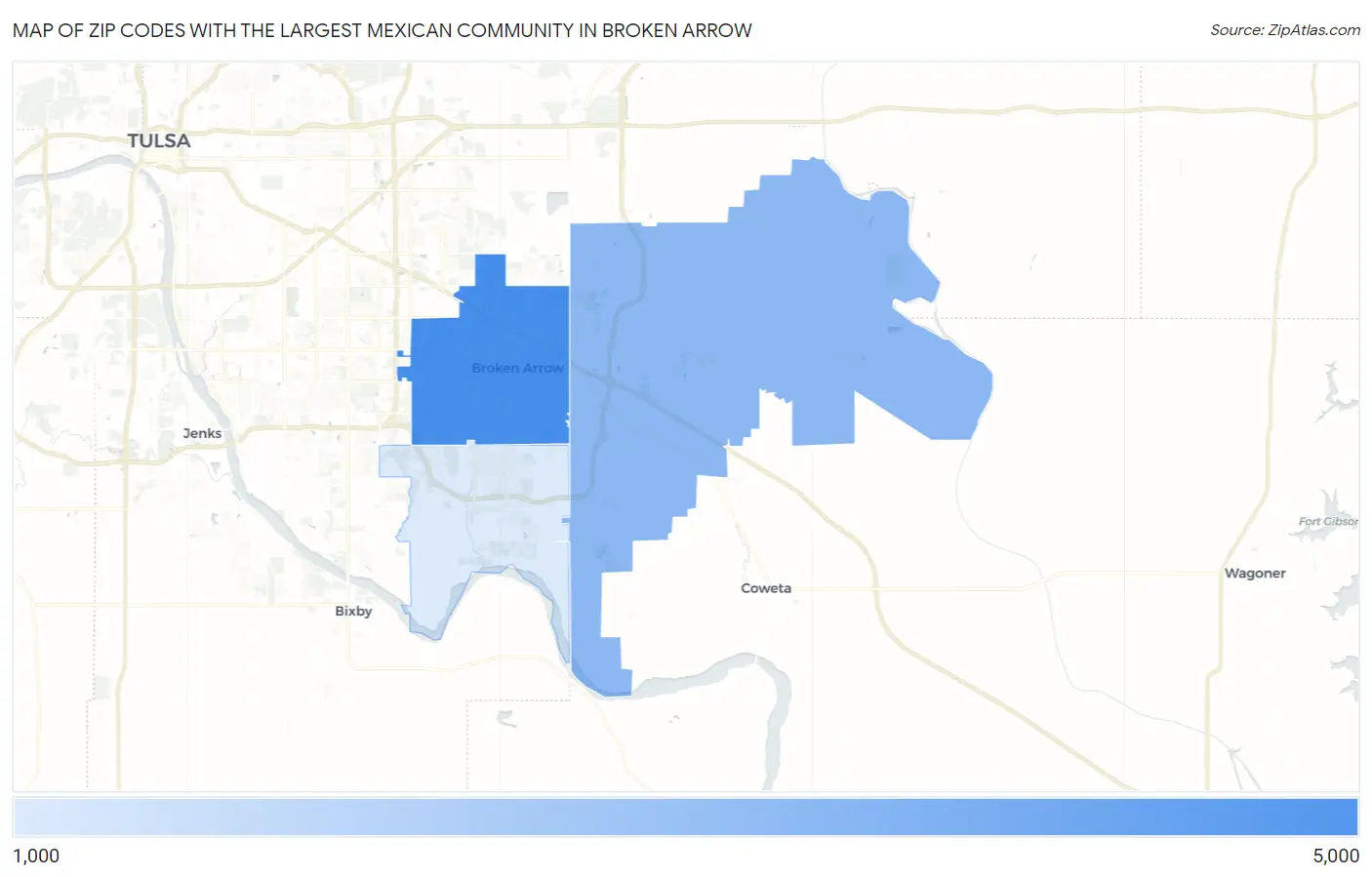 Zip Codes with the Largest Mexican Community in Broken Arrow Map