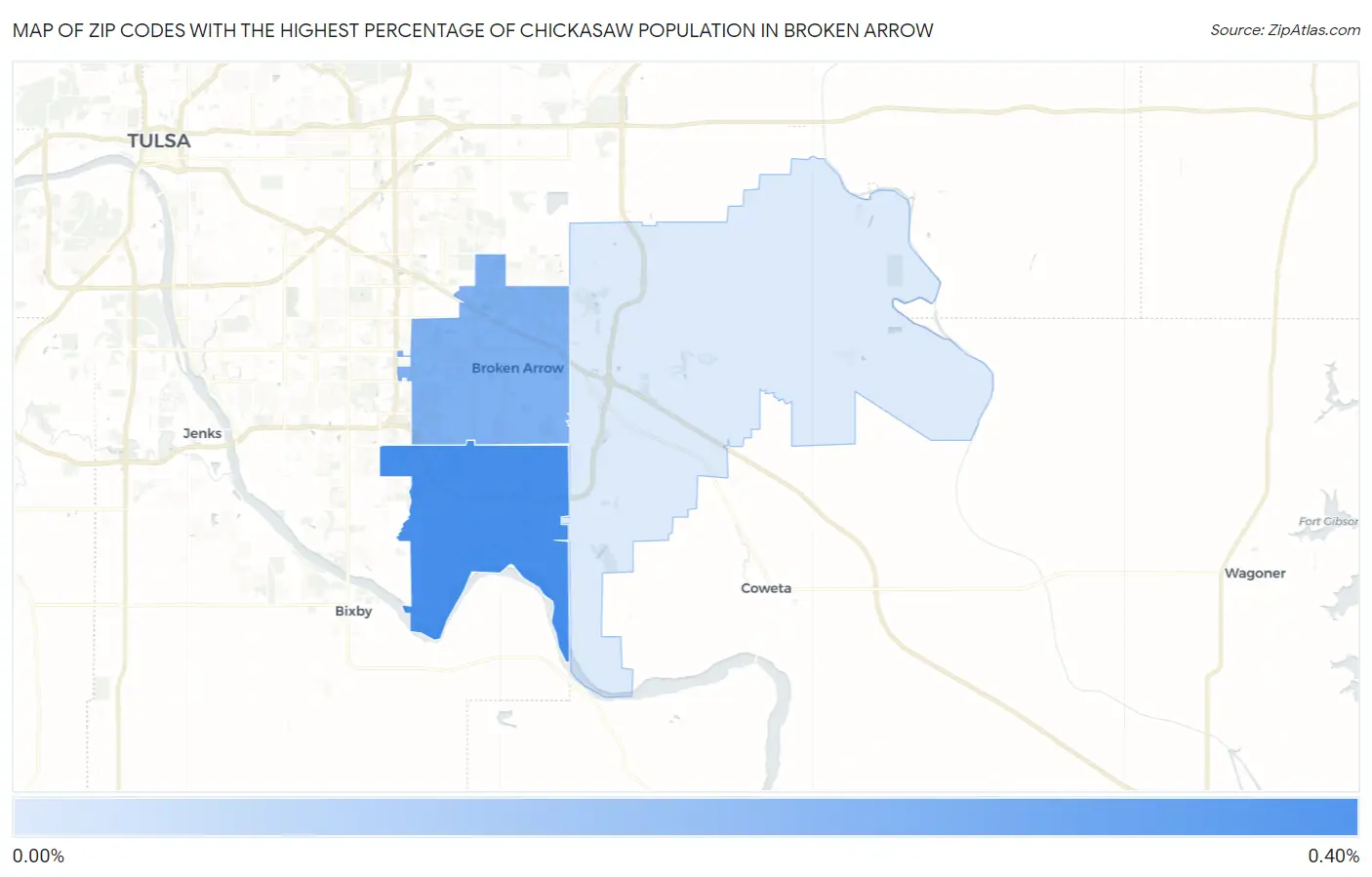 Zip Codes with the Highest Percentage of Chickasaw Population in Broken Arrow Map