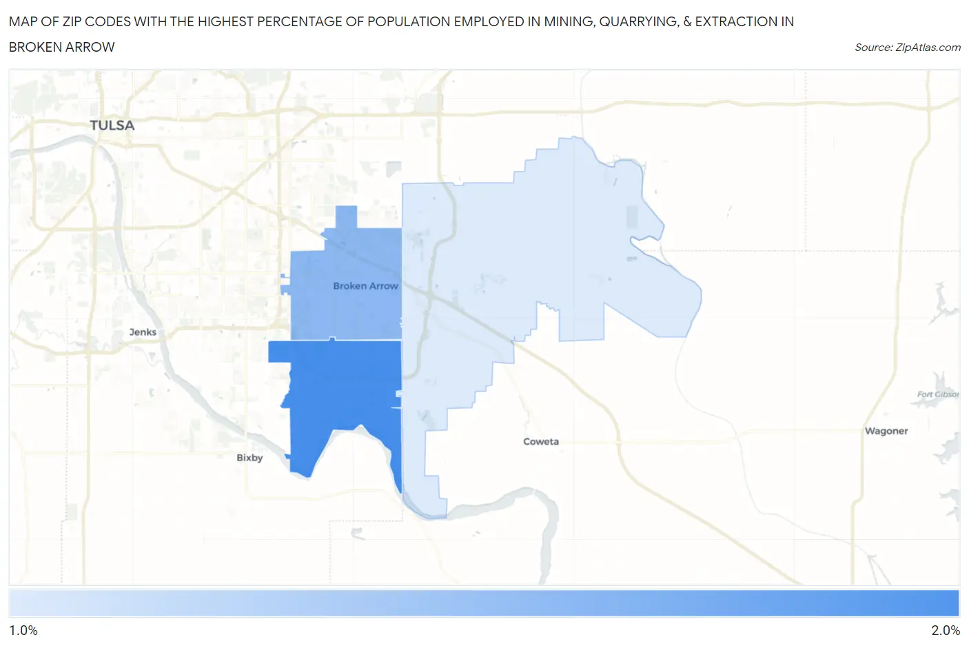 Zip Codes with the Highest Percentage of Population Employed in Mining, Quarrying, & Extraction in Broken Arrow Map