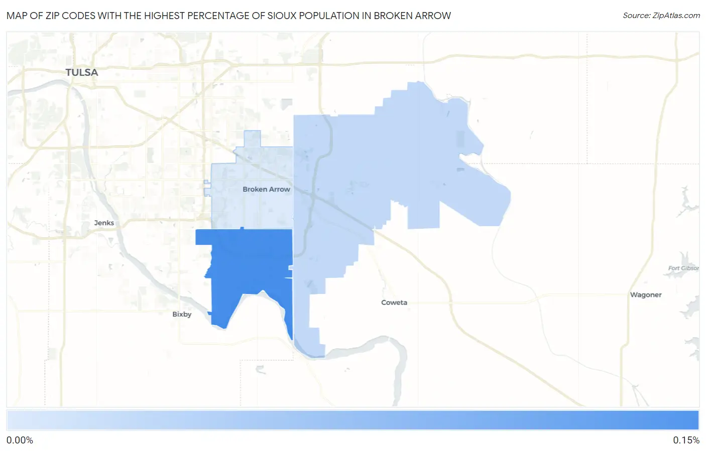 Zip Codes with the Highest Percentage of Sioux Population in Broken Arrow Map