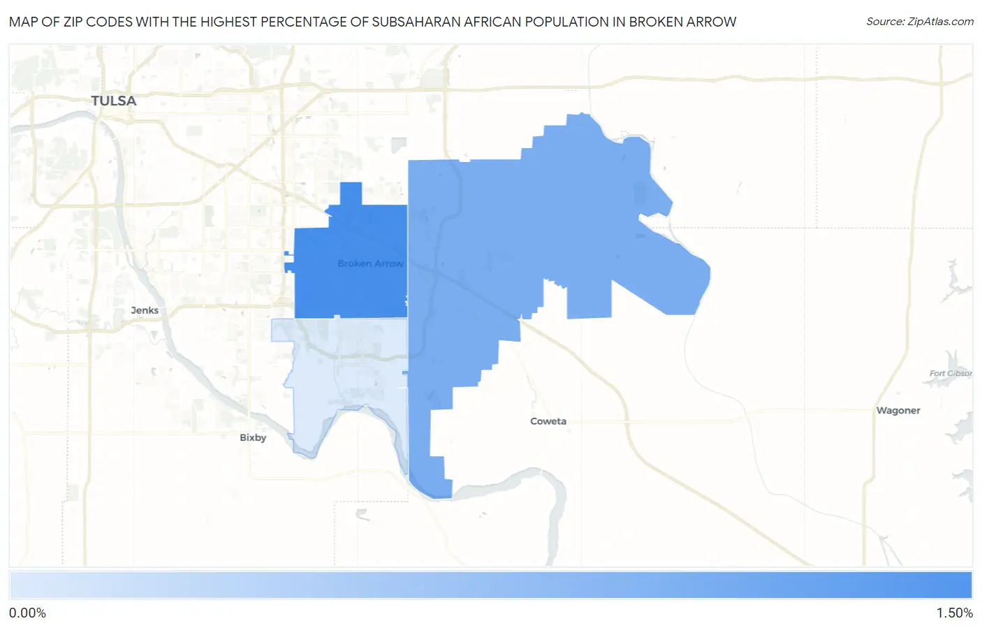 Zip Codes with the Highest Percentage of Subsaharan African Population in Broken Arrow Map