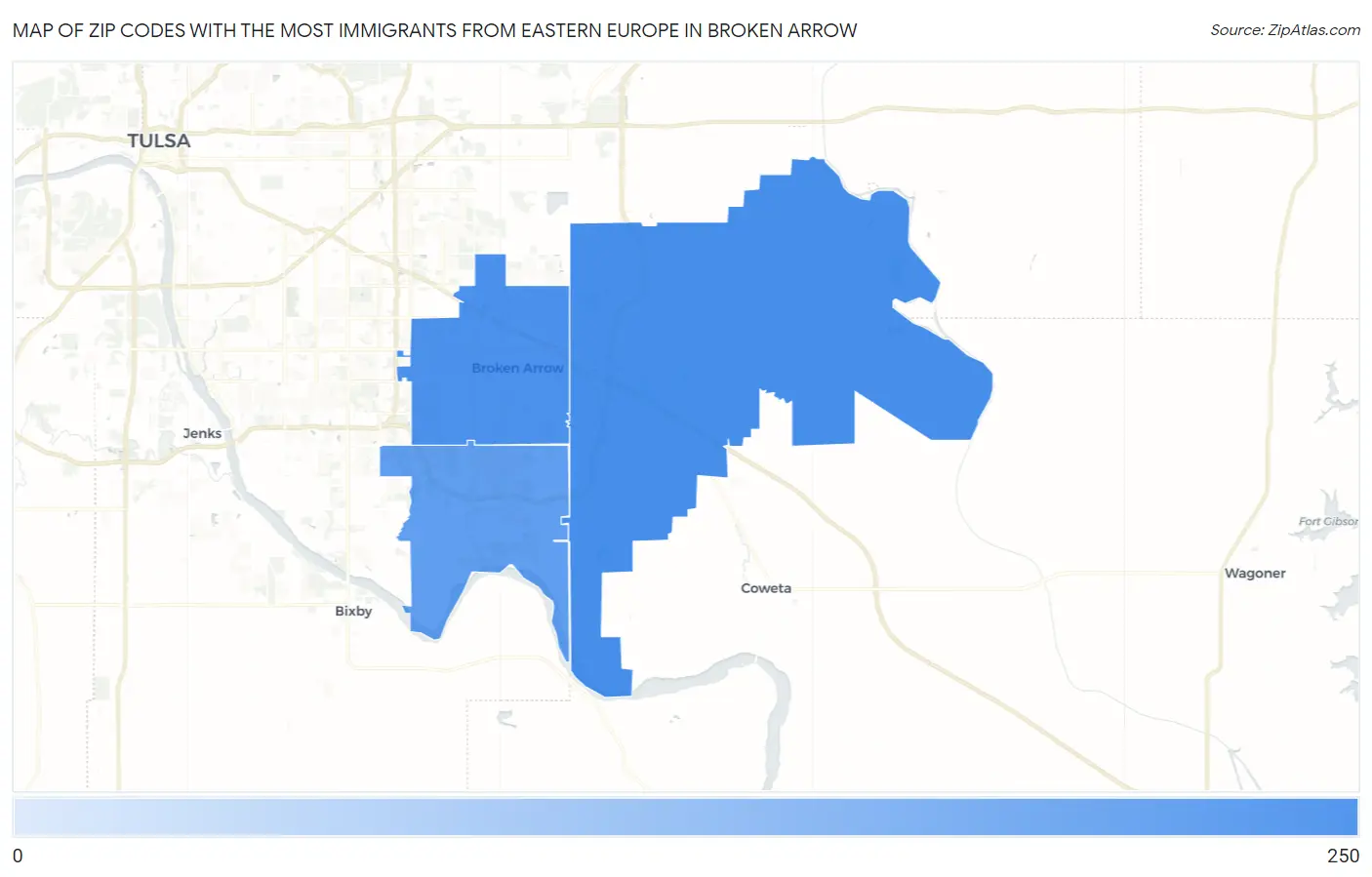 Zip Codes with the Most Immigrants from Eastern Europe in Broken Arrow Map