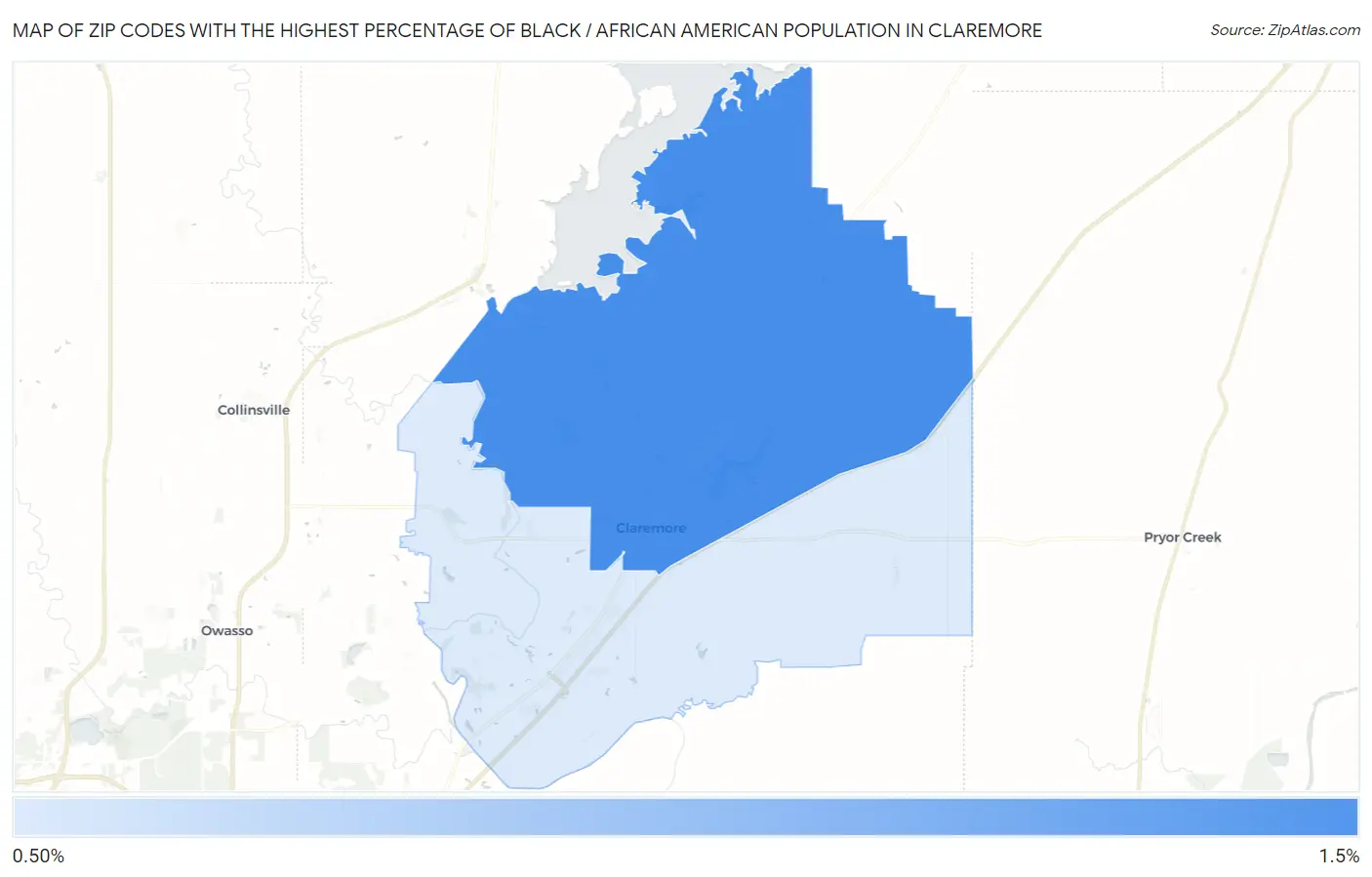 Zip Codes with the Highest Percentage of Black / African American Population in Claremore Map