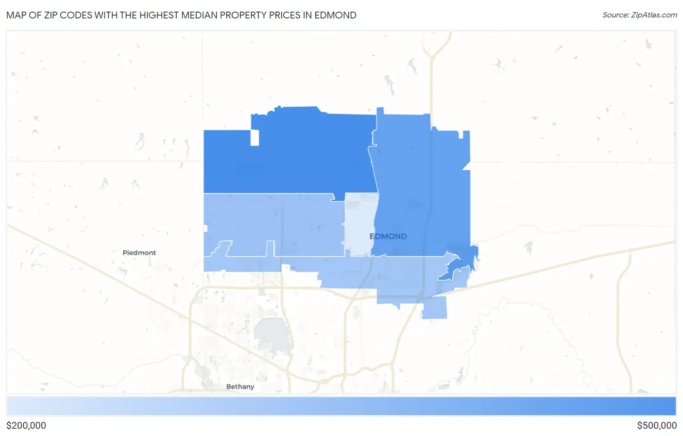 Zip Codes with the Highest Median Property Prices in Edmond Map