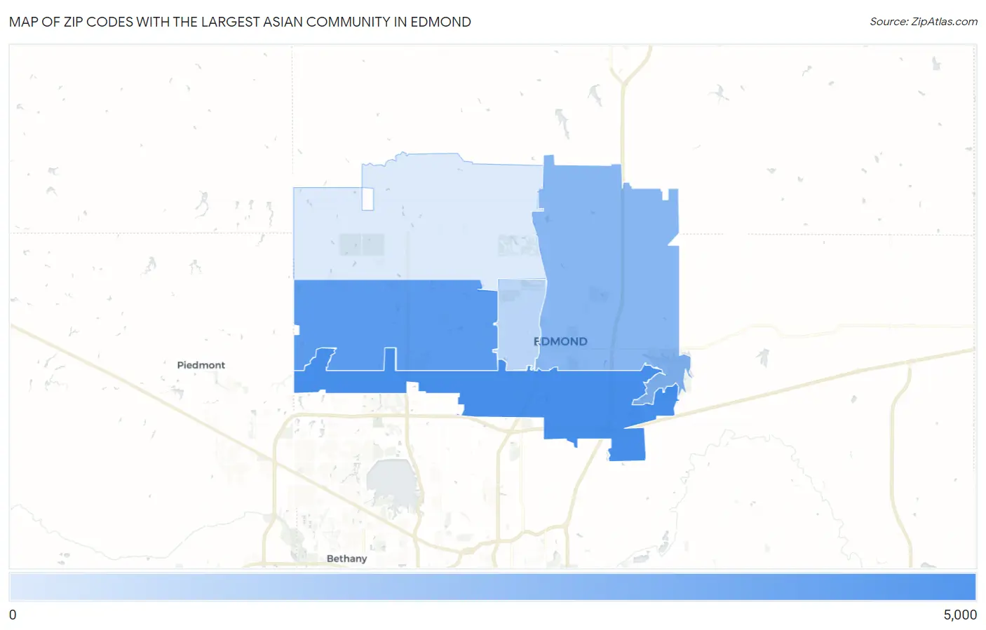 Zip Codes with the Largest Asian Community in Edmond Map