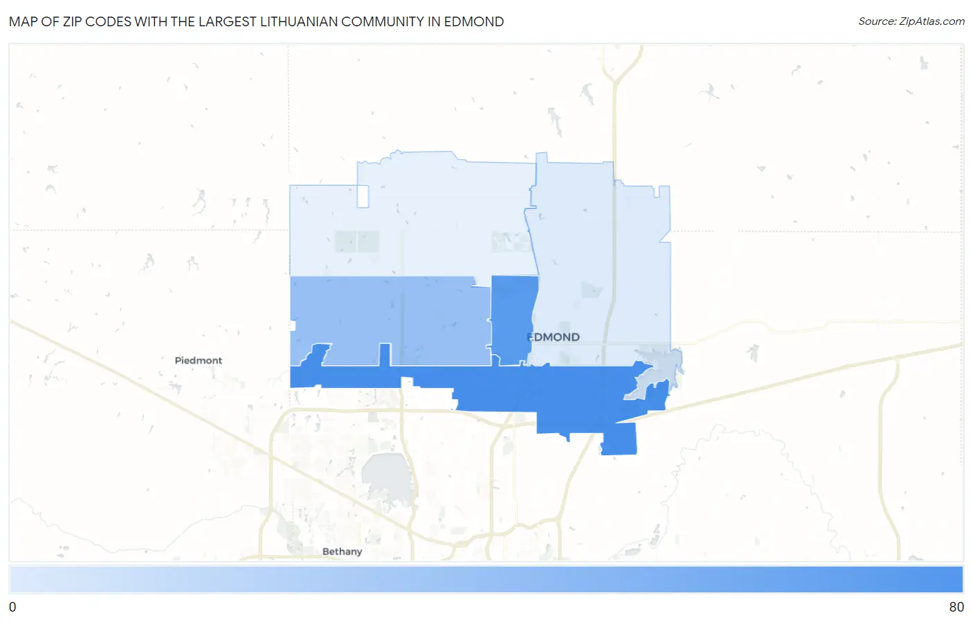 Zip Codes with the Largest Lithuanian Community in Edmond Map
