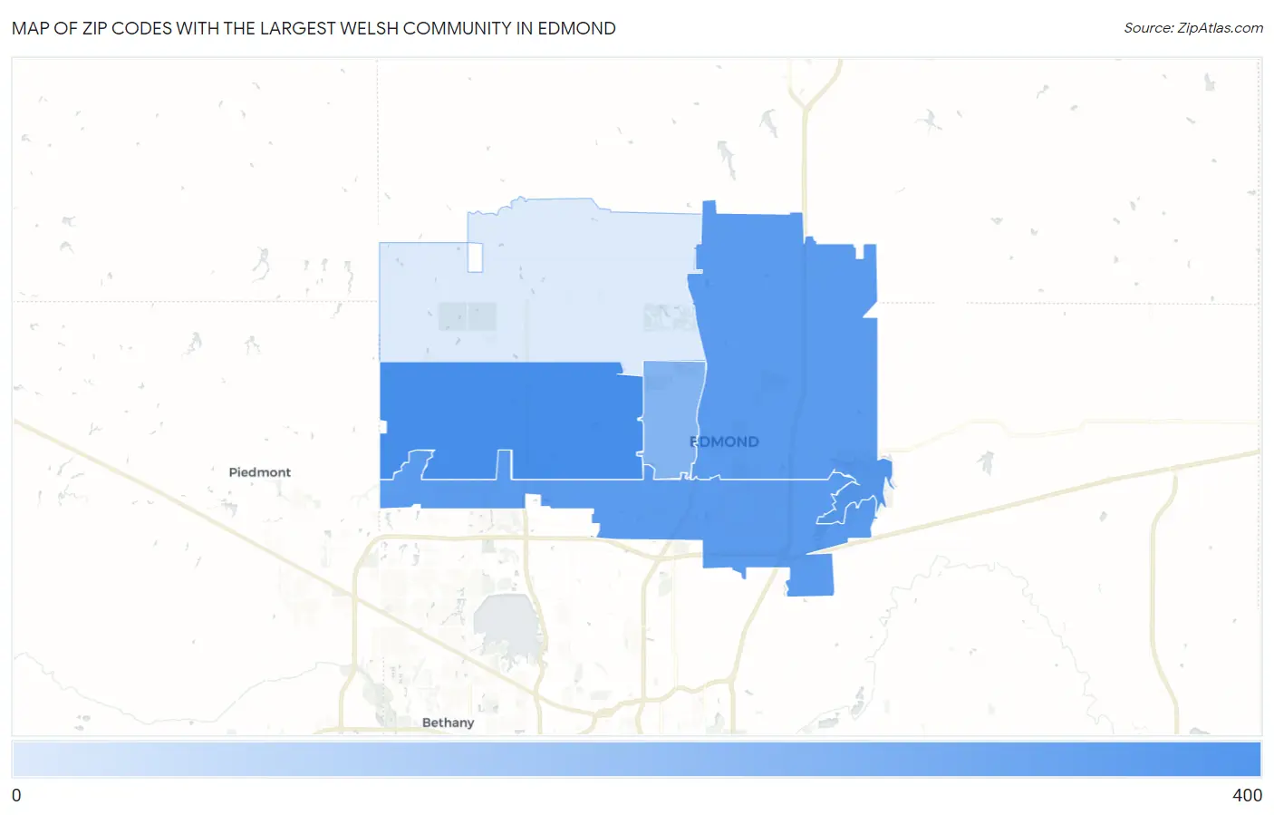 Zip Codes with the Largest Welsh Community in Edmond Map