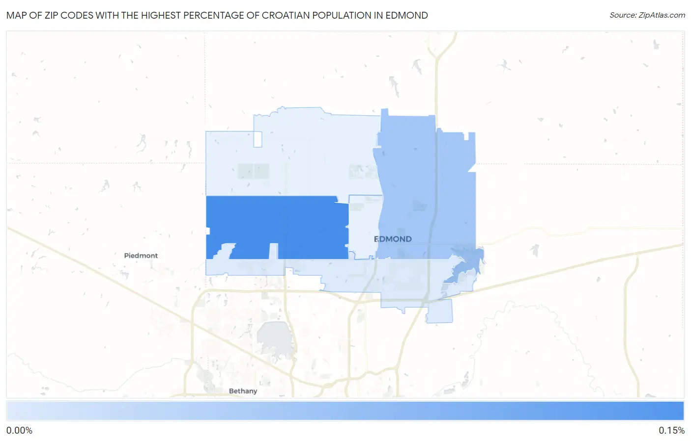 Zip Codes with the Highest Percentage of Croatian Population in Edmond Map