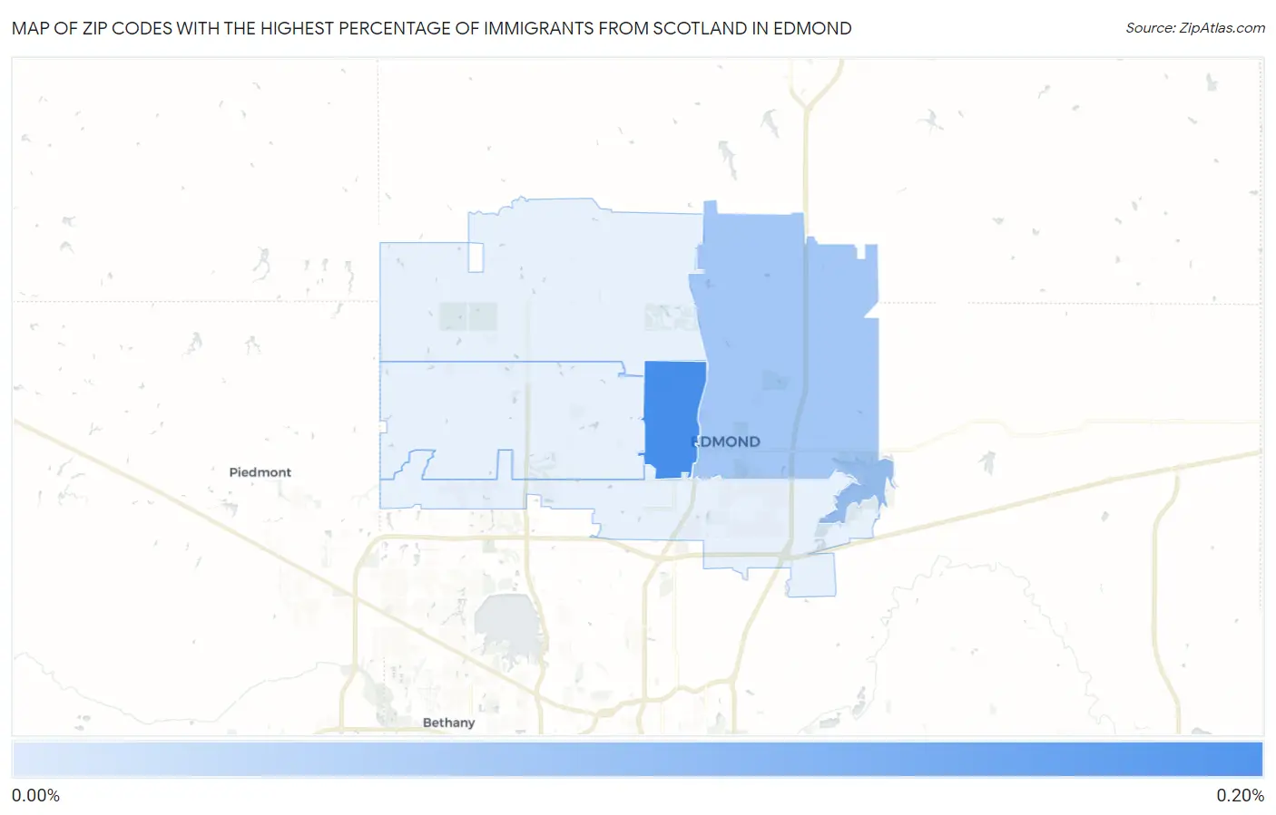 Zip Codes with the Highest Percentage of Immigrants from Scotland in Edmond Map