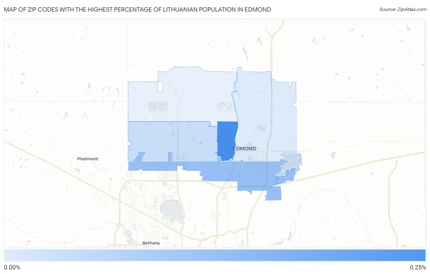 Zip Codes with the Highest Percentage of Lithuanian Population in Edmond Map