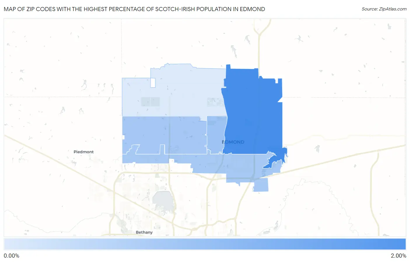 Zip Codes with the Highest Percentage of Scotch-Irish Population in Edmond Map