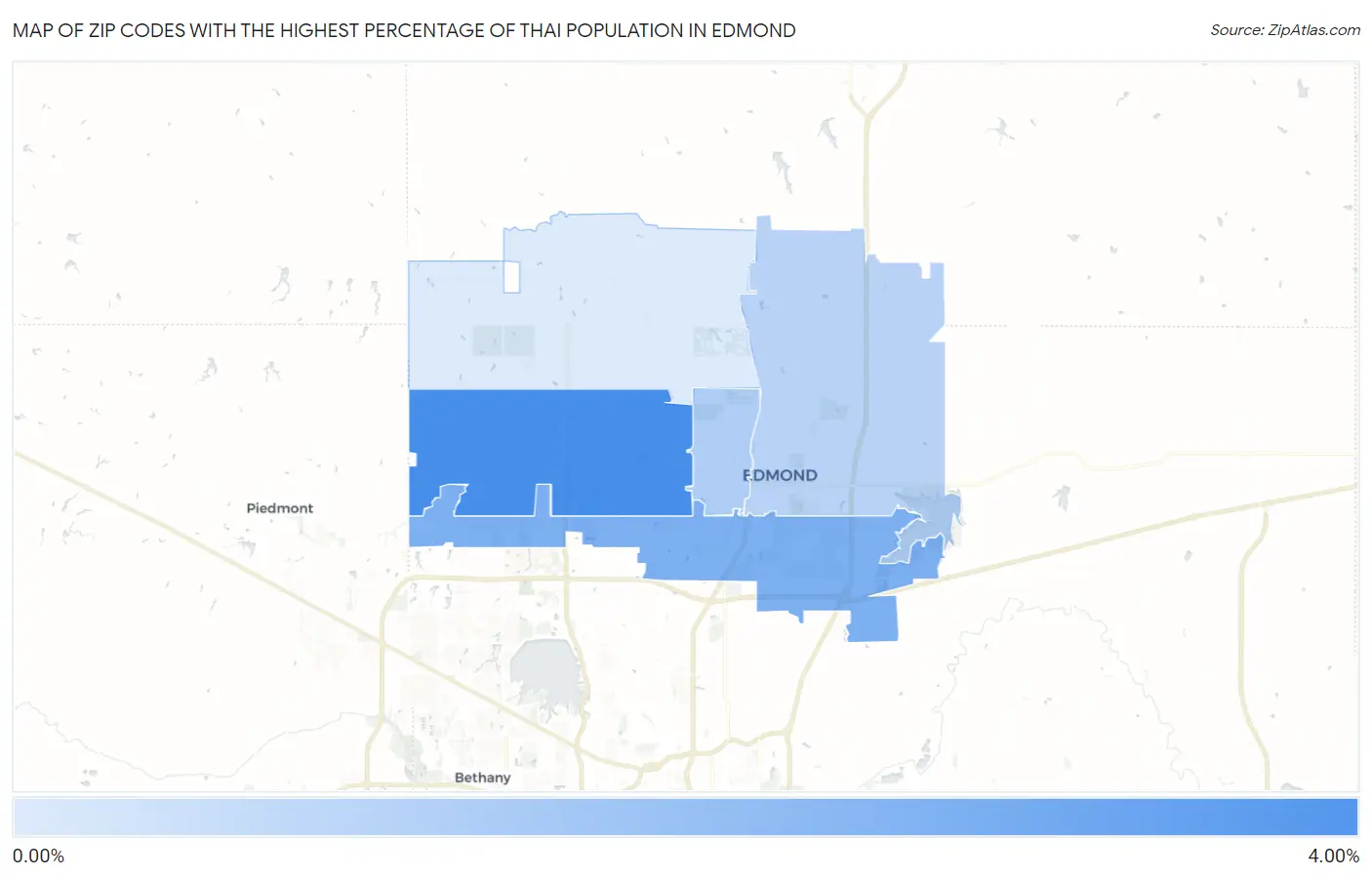 Zip Codes with the Highest Percentage of Thai Population in Edmond Map