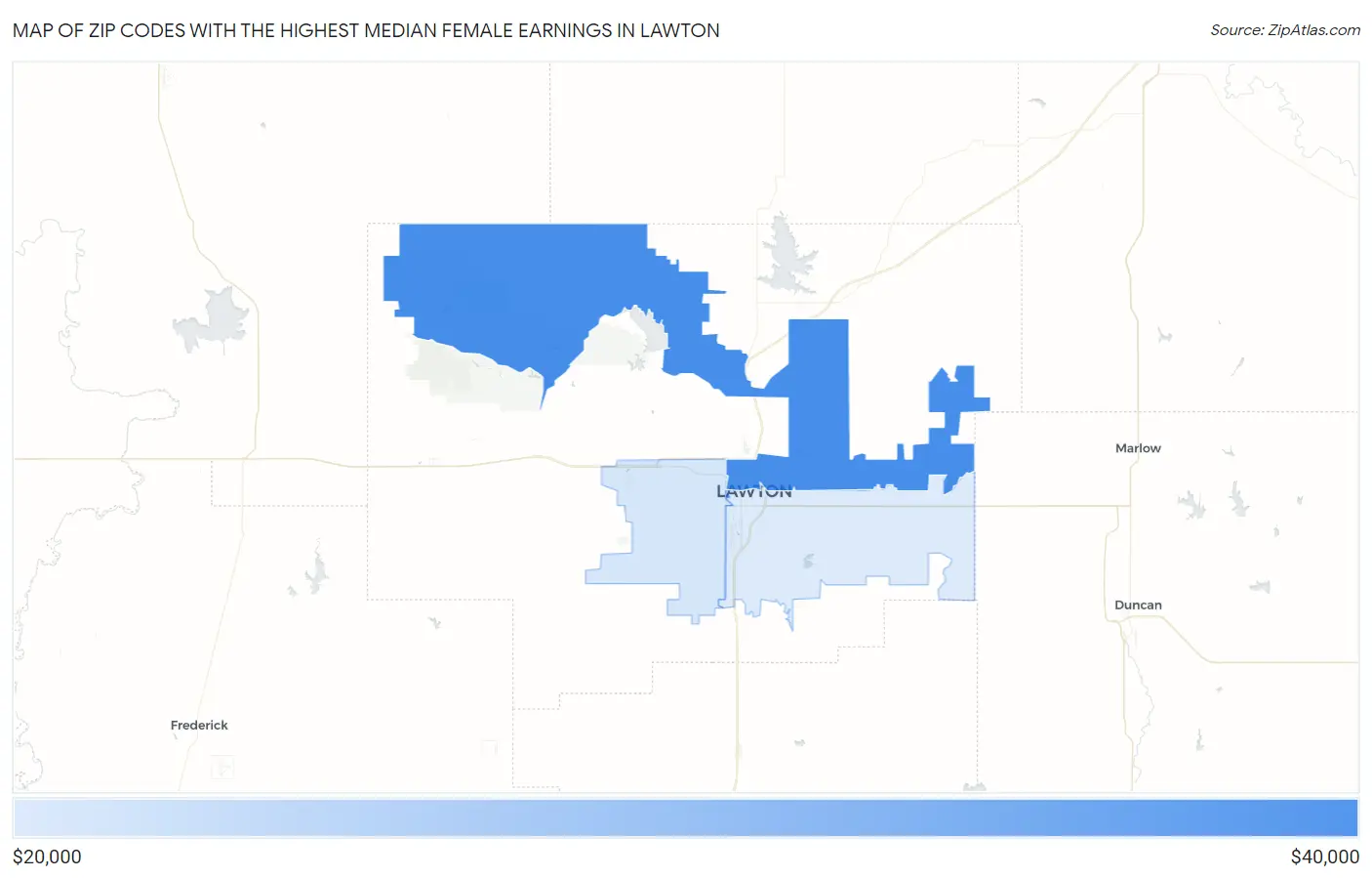 Zip Codes with the Highest Median Female Earnings in Lawton Map