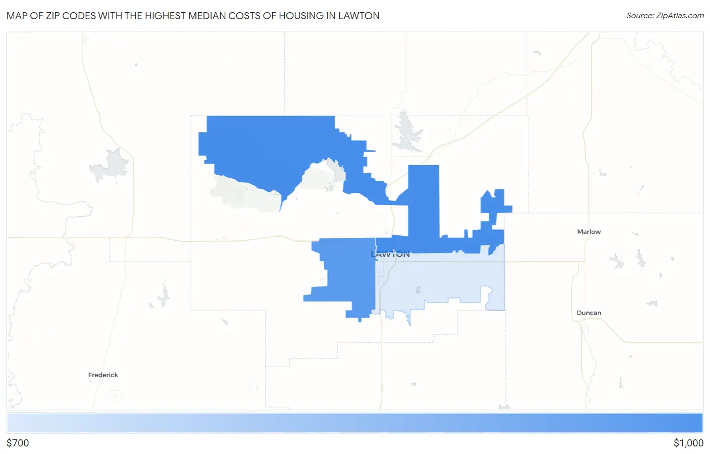 Zip Codes with the Highest Median Costs of Housing in Lawton Map