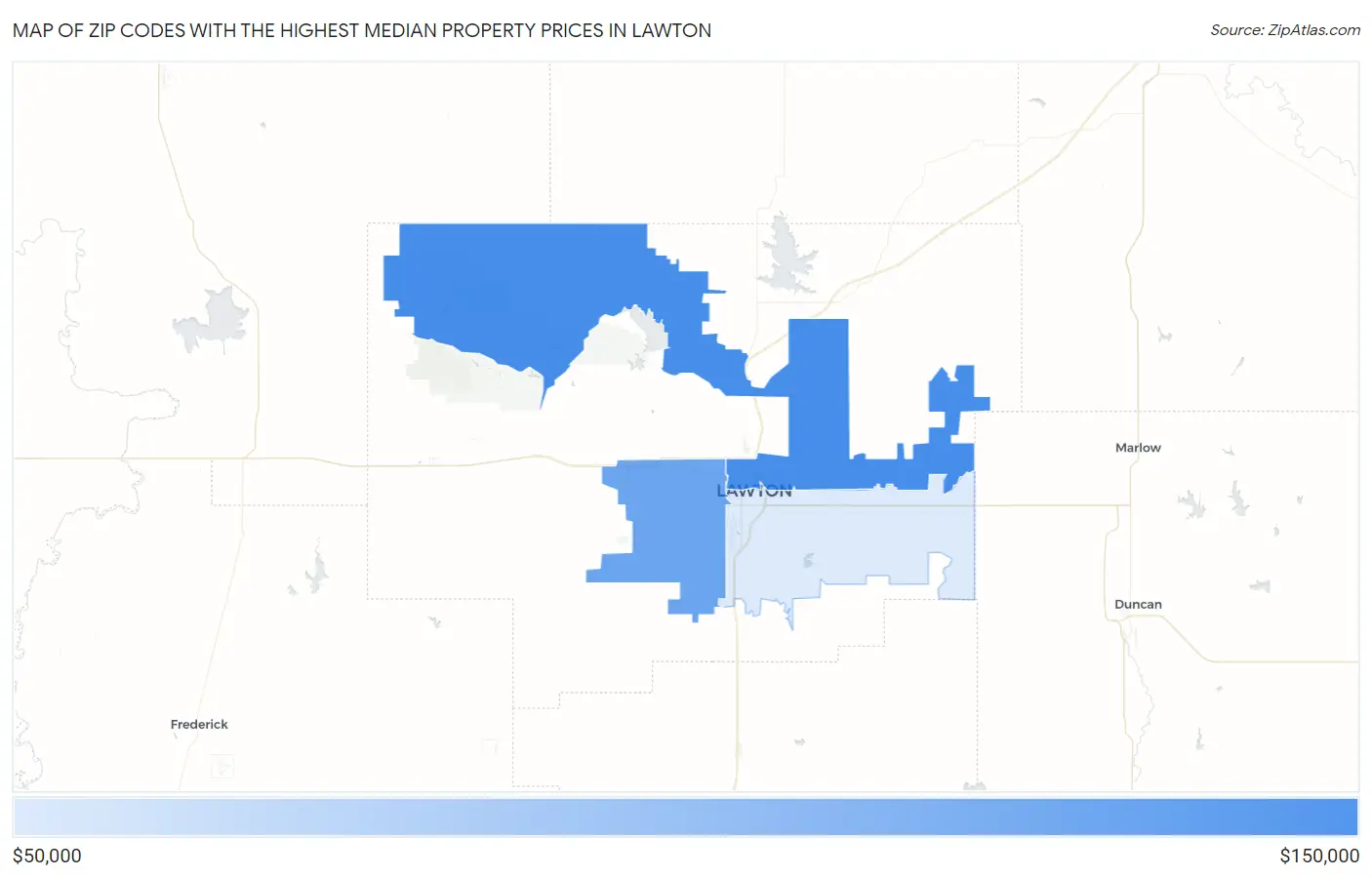 Zip Codes with the Highest Median Property Prices in Lawton Map
