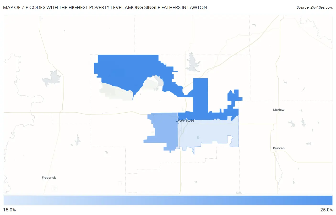 Zip Codes with the Highest Poverty Level Among Single Fathers in Lawton Map