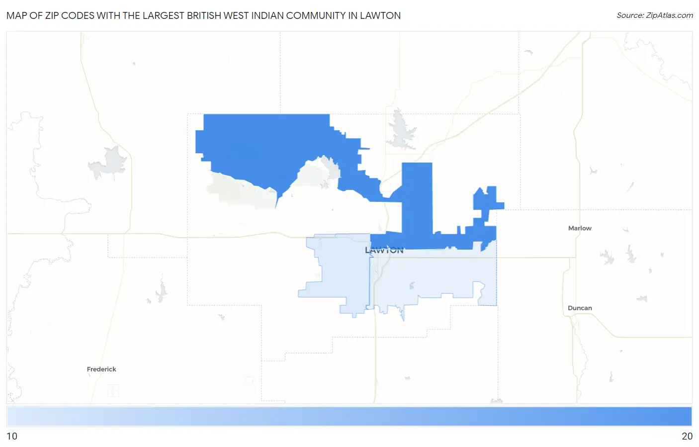 Zip Codes with the Largest British West Indian Community in Lawton Map