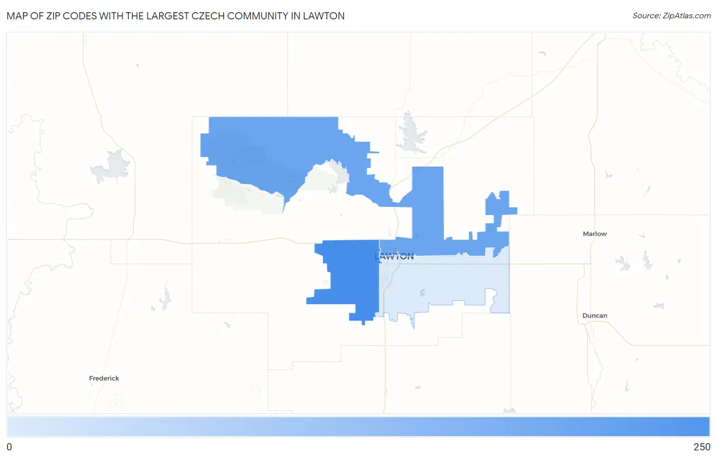 Zip Codes with the Largest Czech Community in Lawton Map