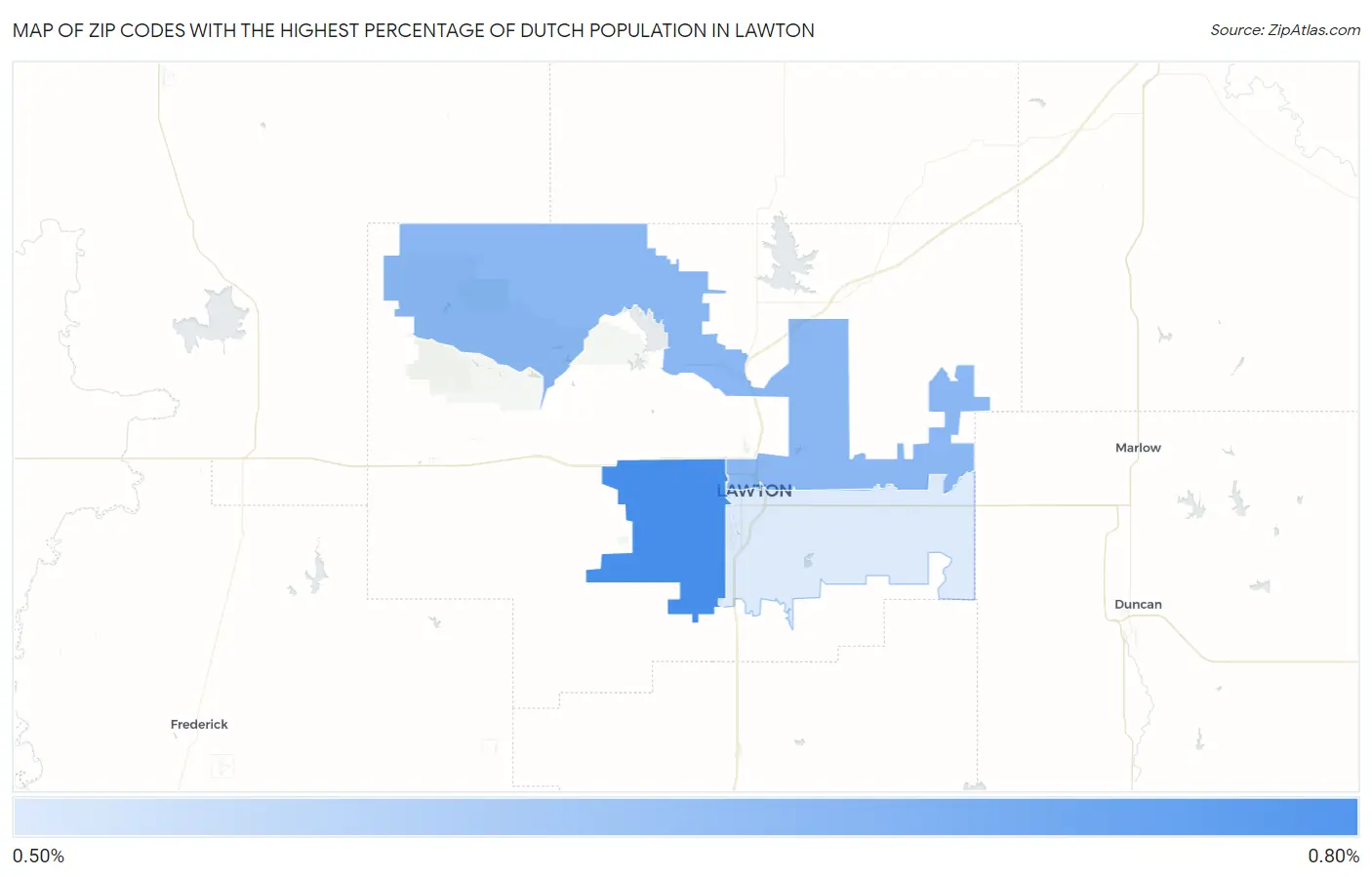 Zip Codes with the Highest Percentage of Dutch Population in Lawton Map
