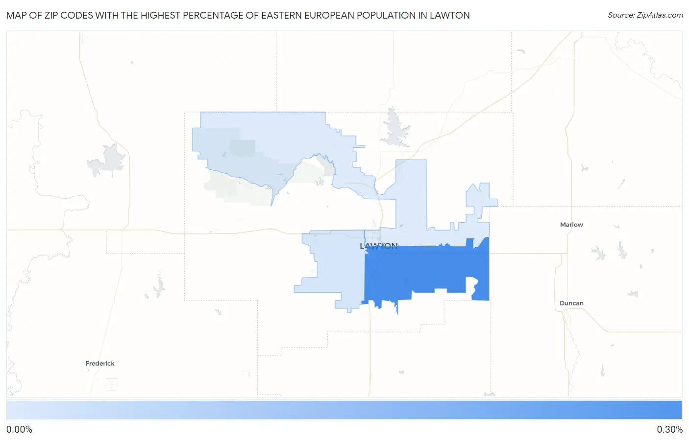 Zip Codes with the Highest Percentage of Eastern European Population in Lawton Map