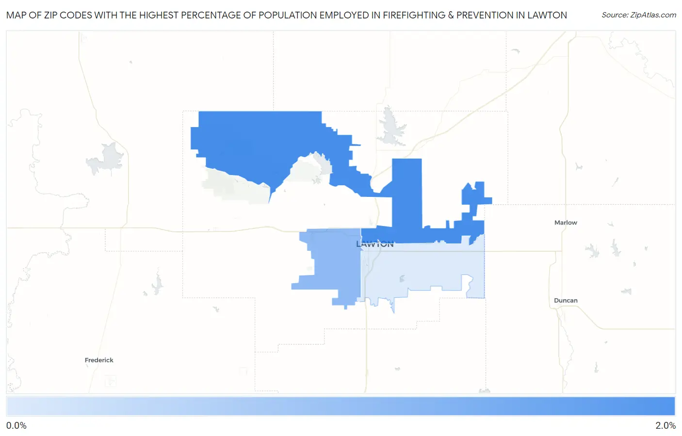 Zip Codes with the Highest Percentage of Population Employed in Firefighting & Prevention in Lawton Map