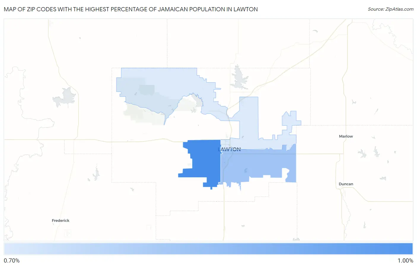 Zip Codes with the Highest Percentage of Jamaican Population in Lawton Map
