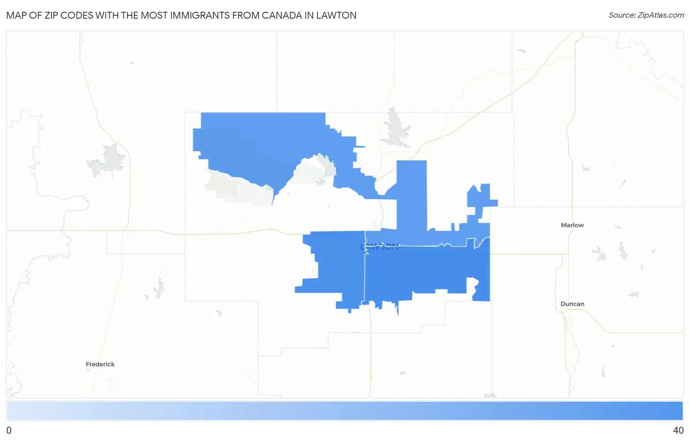 Zip Codes with the Most Immigrants from Canada in Lawton Map
