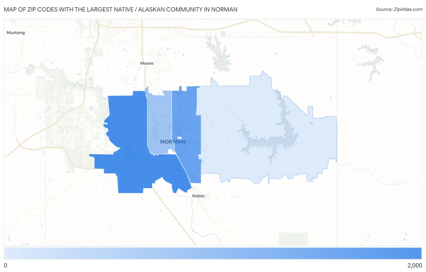 Zip Codes with the Largest Native / Alaskan Community in Norman Map