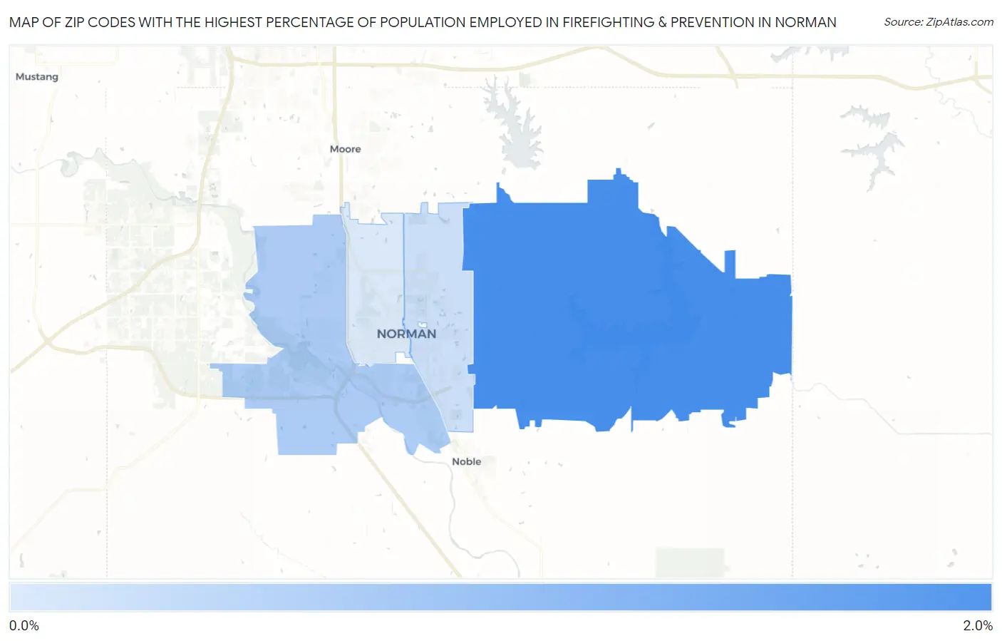Zip Codes with the Highest Percentage of Population Employed in Firefighting & Prevention in Norman Map