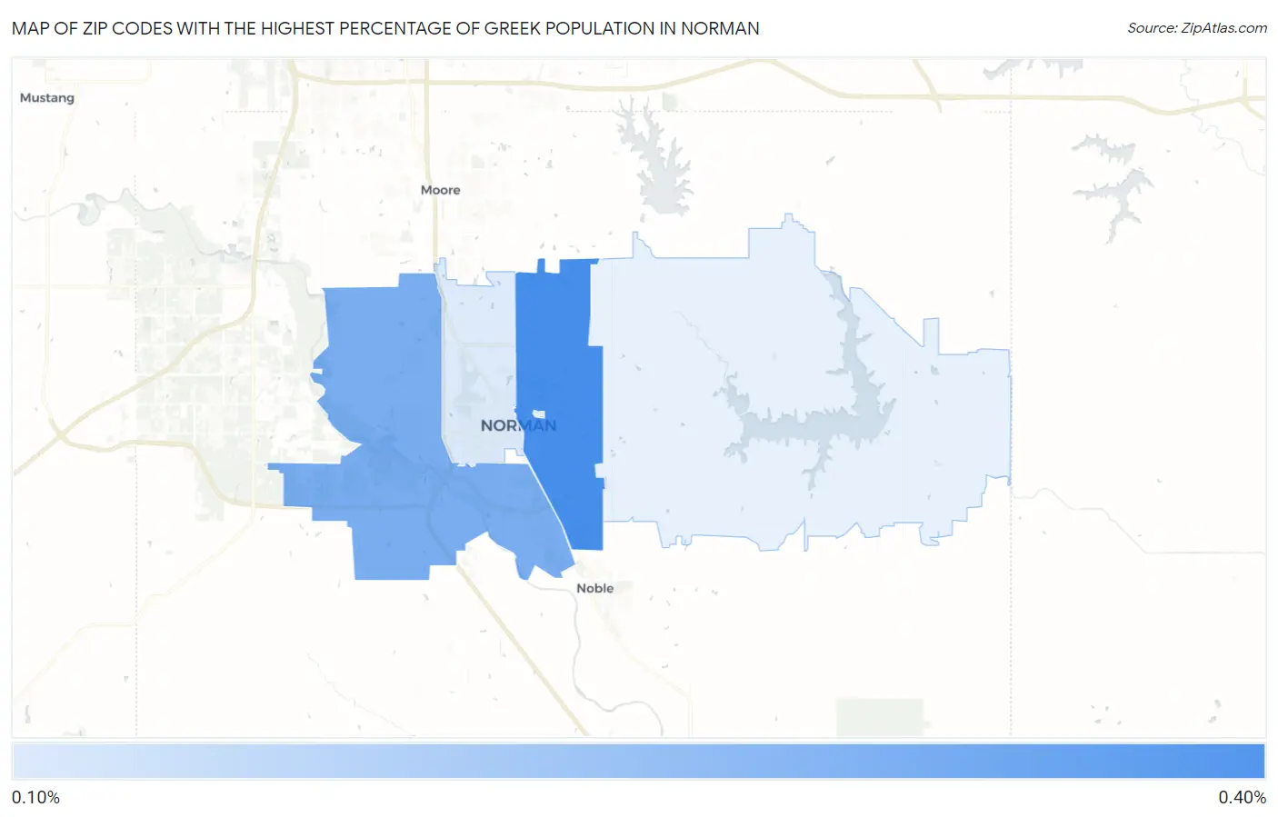 Zip Codes with the Highest Percentage of Greek Population in Norman Map