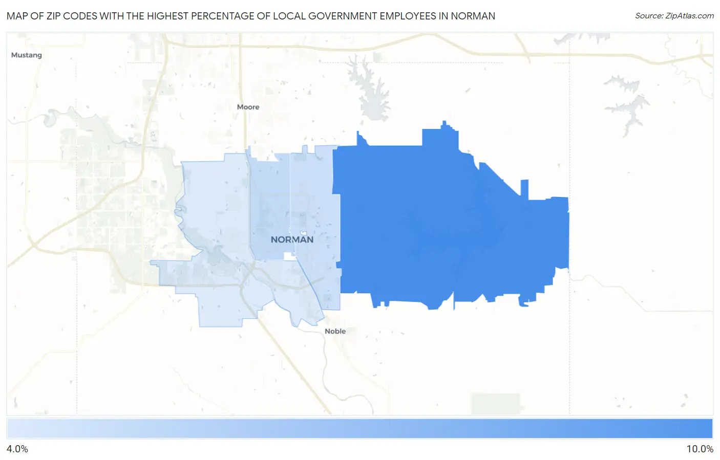 Zip Codes with the Highest Percentage of Local Government Employees in Norman Map
