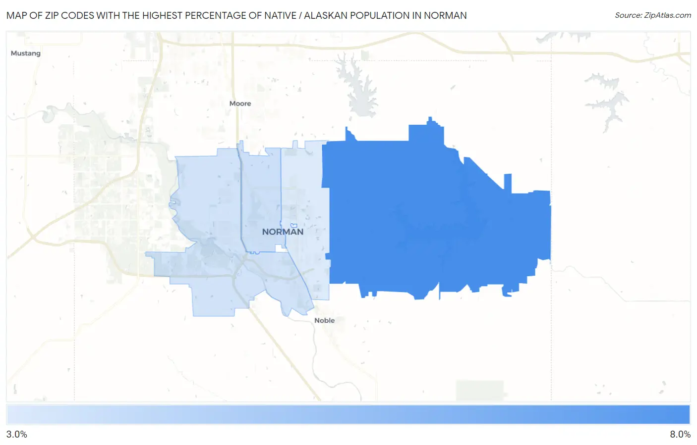 Zip Codes with the Highest Percentage of Native / Alaskan Population in Norman Map