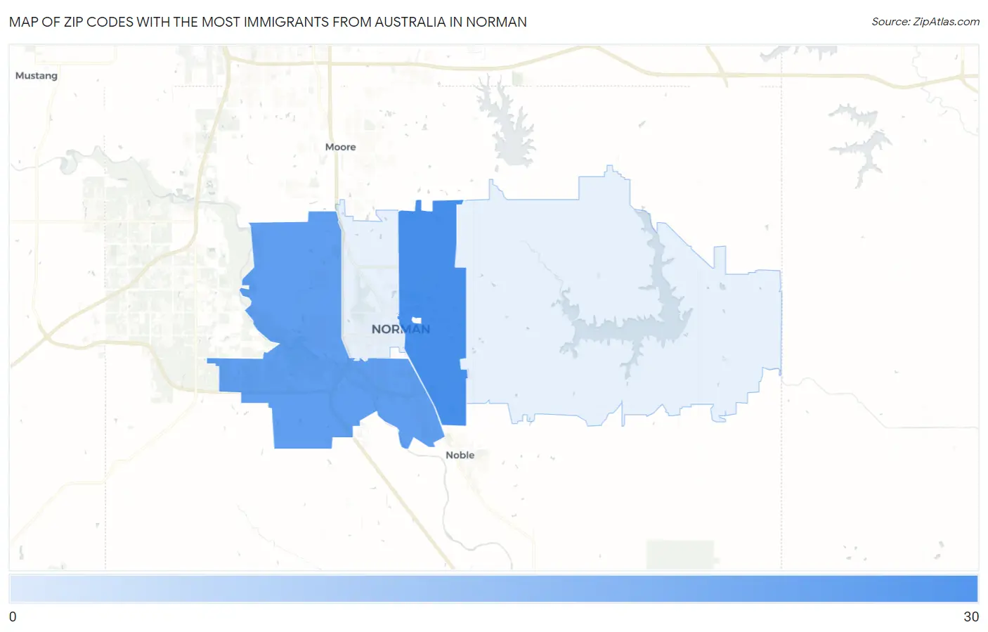 Zip Codes with the Most Immigrants from Australia in Norman Map