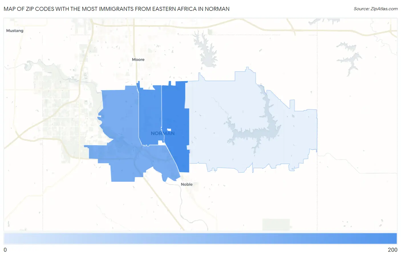 Zip Codes with the Most Immigrants from Eastern Africa in Norman Map