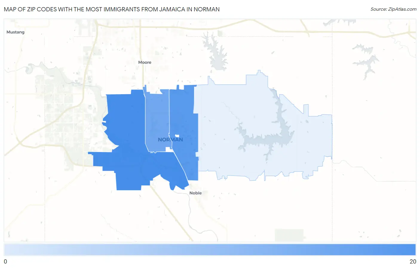 Zip Codes with the Most Immigrants from Jamaica in Norman Map