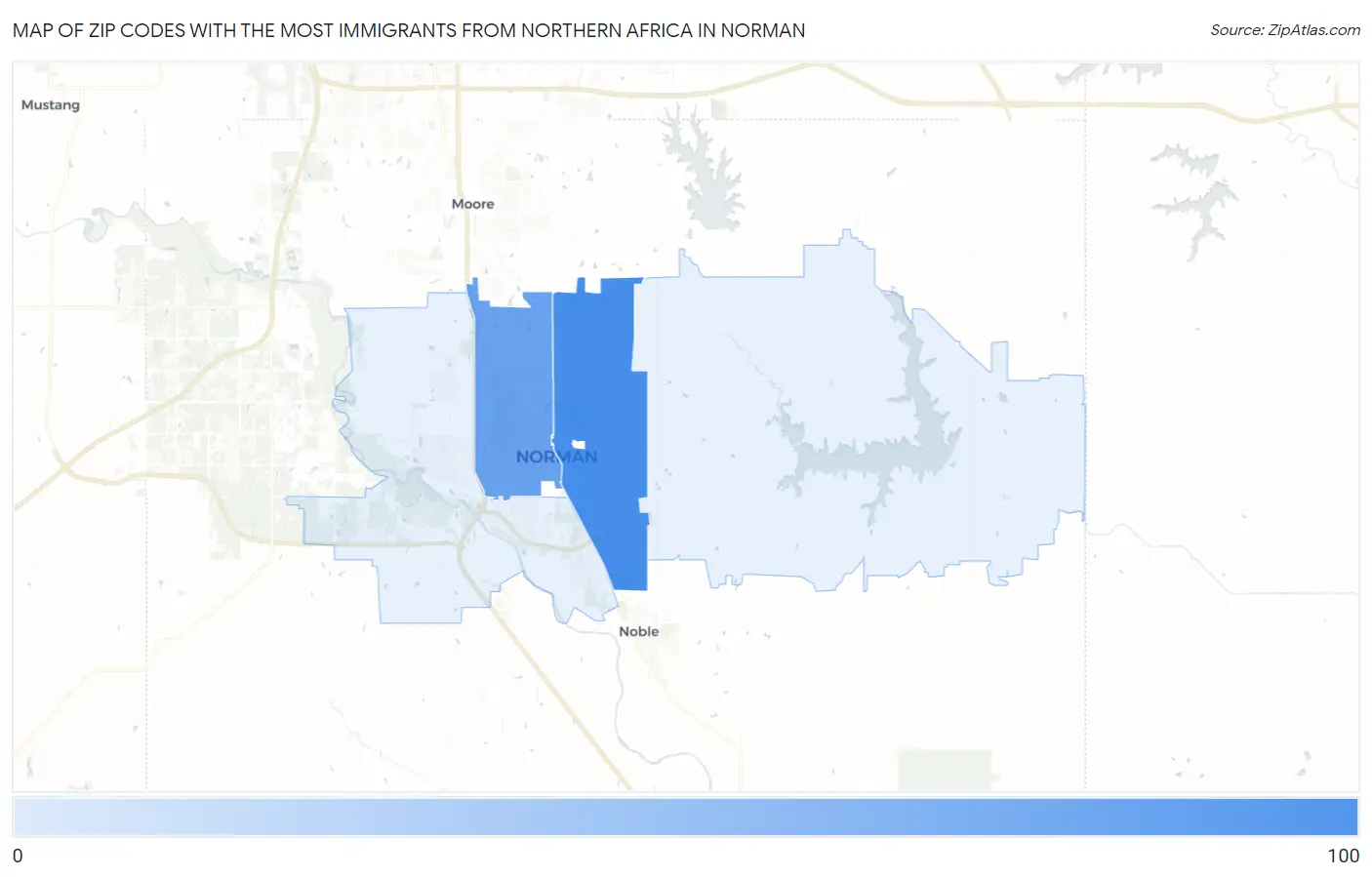 Zip Codes with the Most Immigrants from Northern Africa in Norman Map