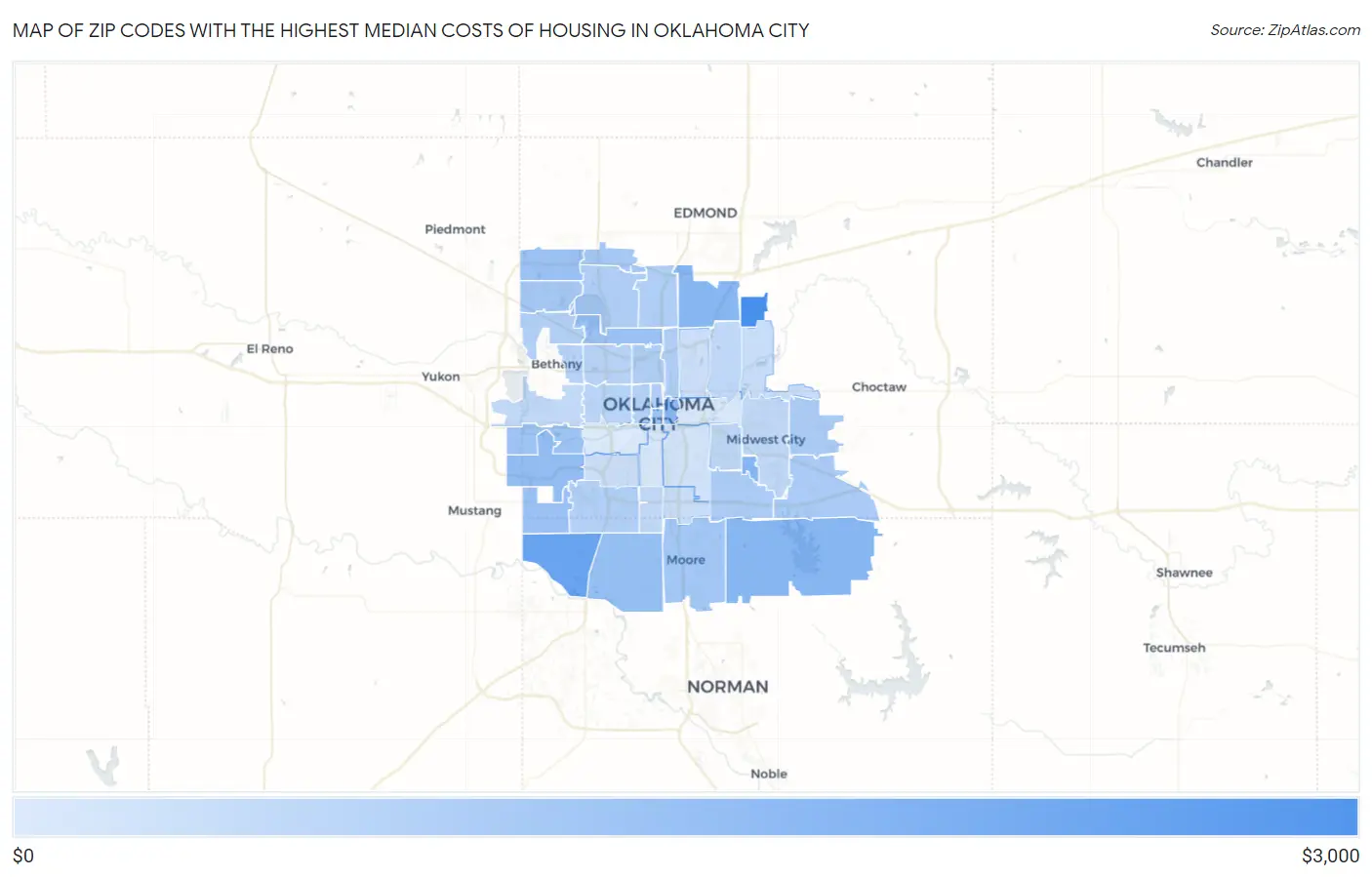 Zip Codes with the Highest Median Costs of Housing in Oklahoma City Map