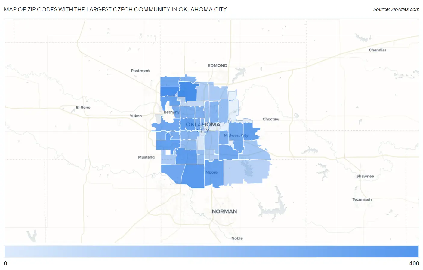Zip Codes with the Largest Czech Community in Oklahoma City Map